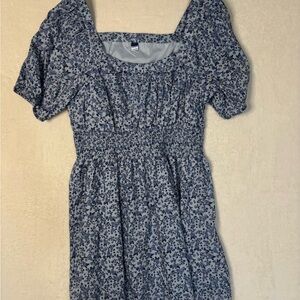 Old Navy Blue Floral Midi Flowy Square Neck Puffy Sleeve Baby Doll Size Large